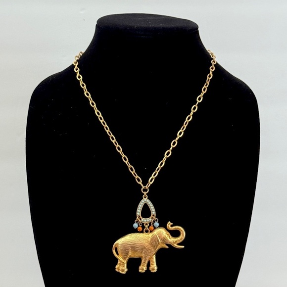 Gold Tone Trunk Up Elephant Necklace - Picture 4 of 10
